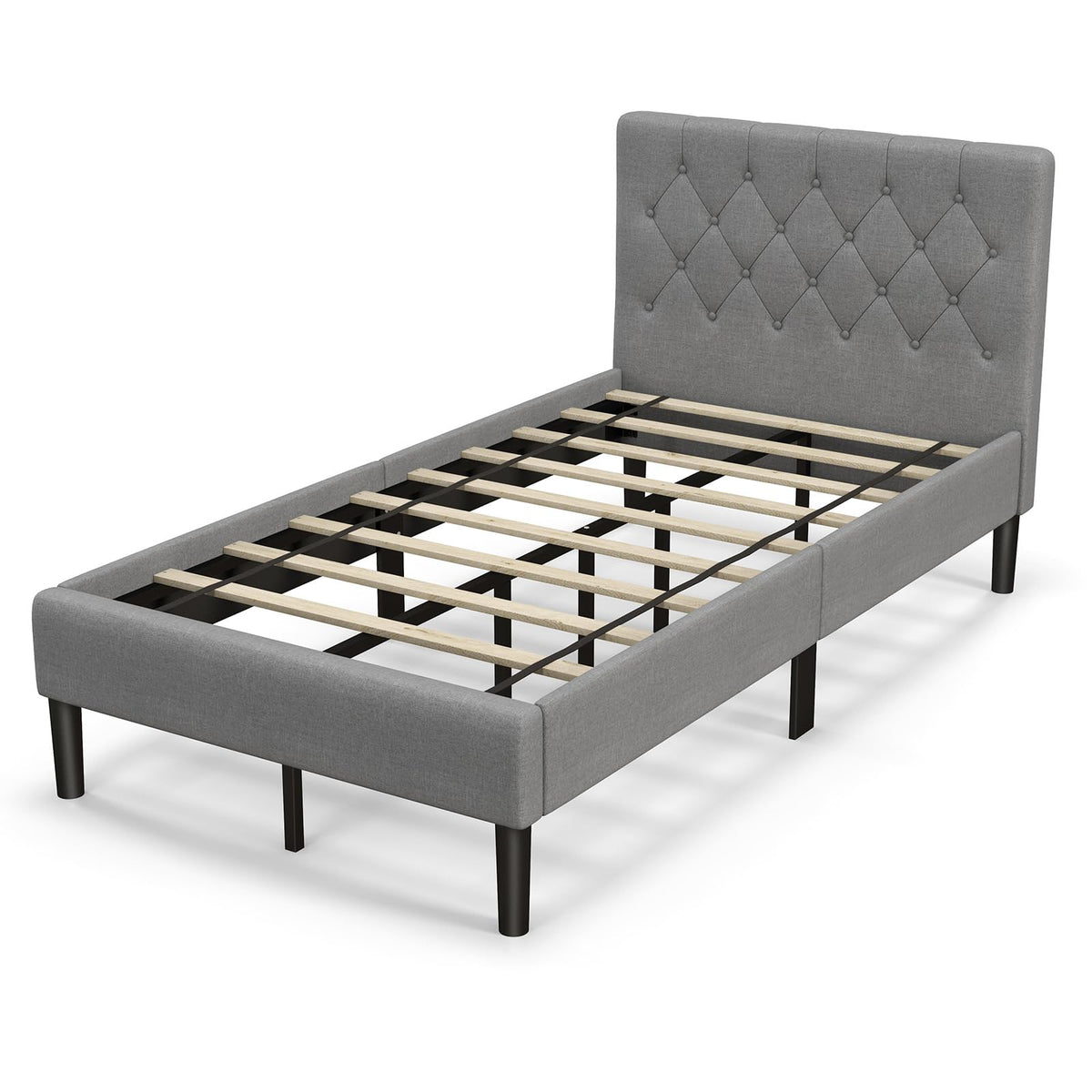 Grey Twin Upholstered Platform Bed with Headboard L23102
