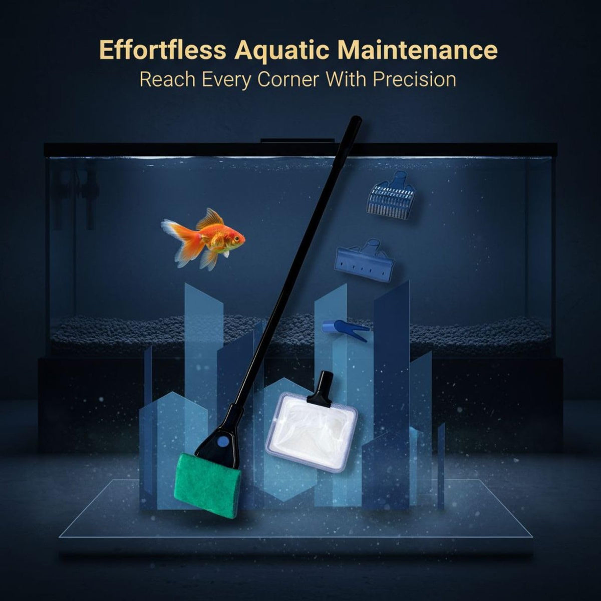 5 in 1 Aquarium Cleaning Kit with Algae Scraper Gravel Rake Fish Net and Brush A549078