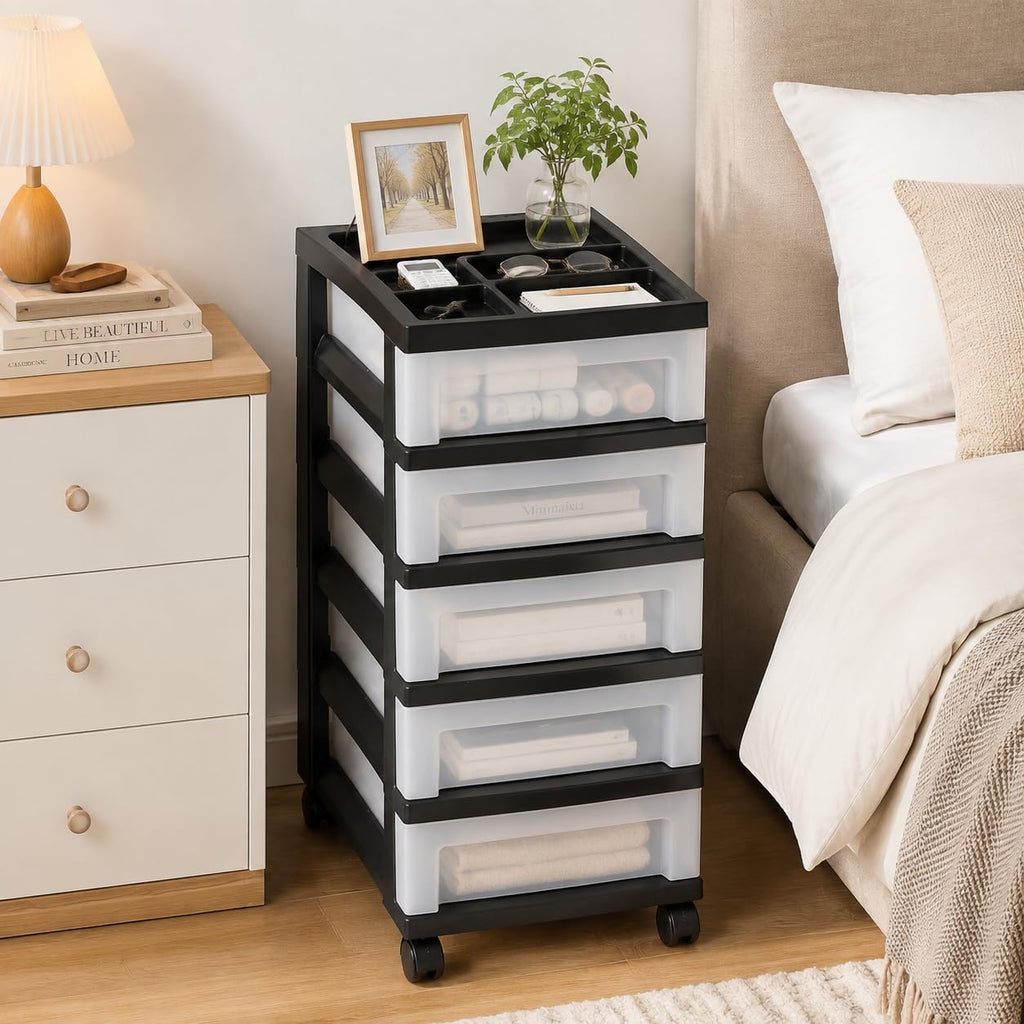 5 Drawer Narrow Storage Cart with Organizer Top Q10347
