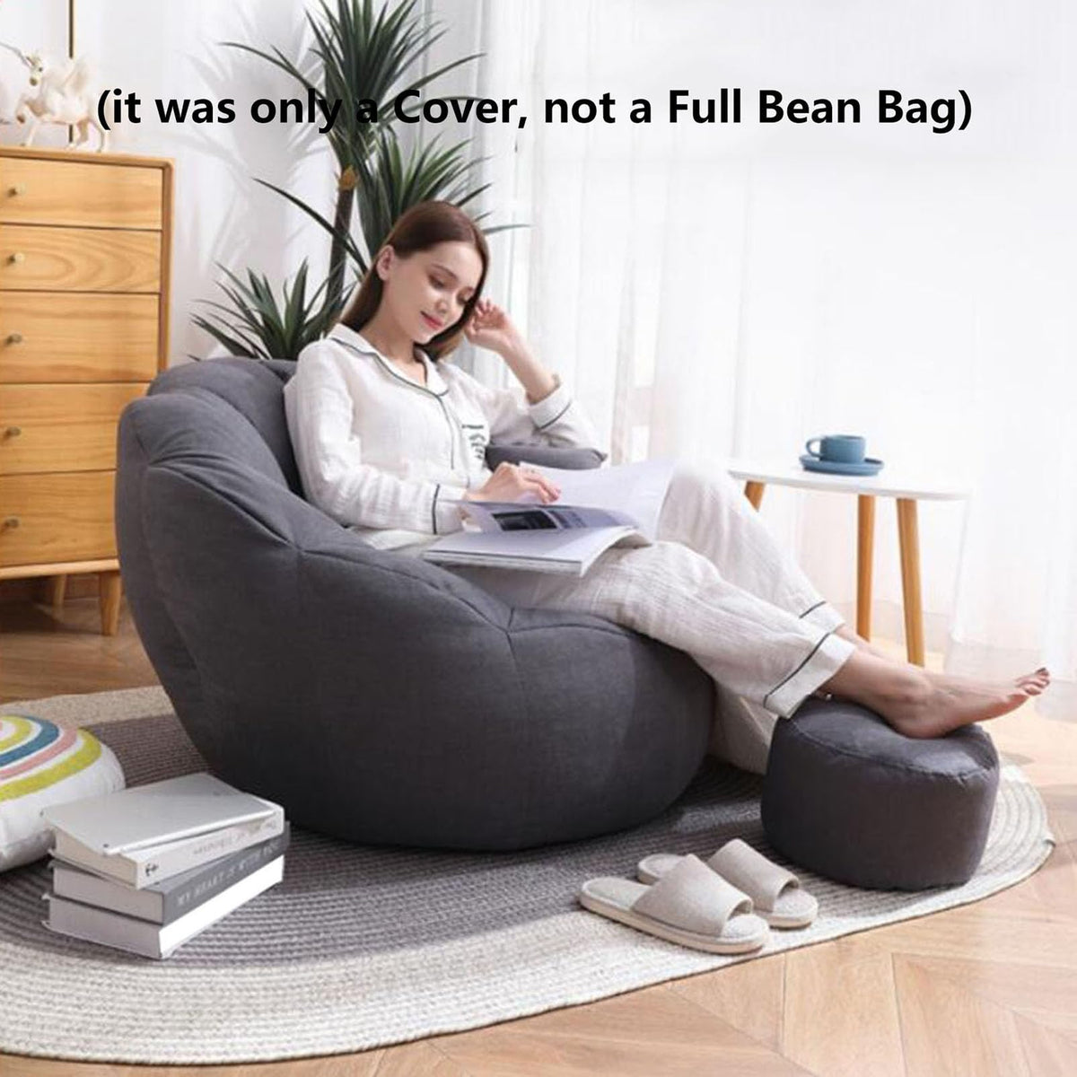 Soft Cotton Hemp Bean Bag Chair Cover White Gray Yellow H65585