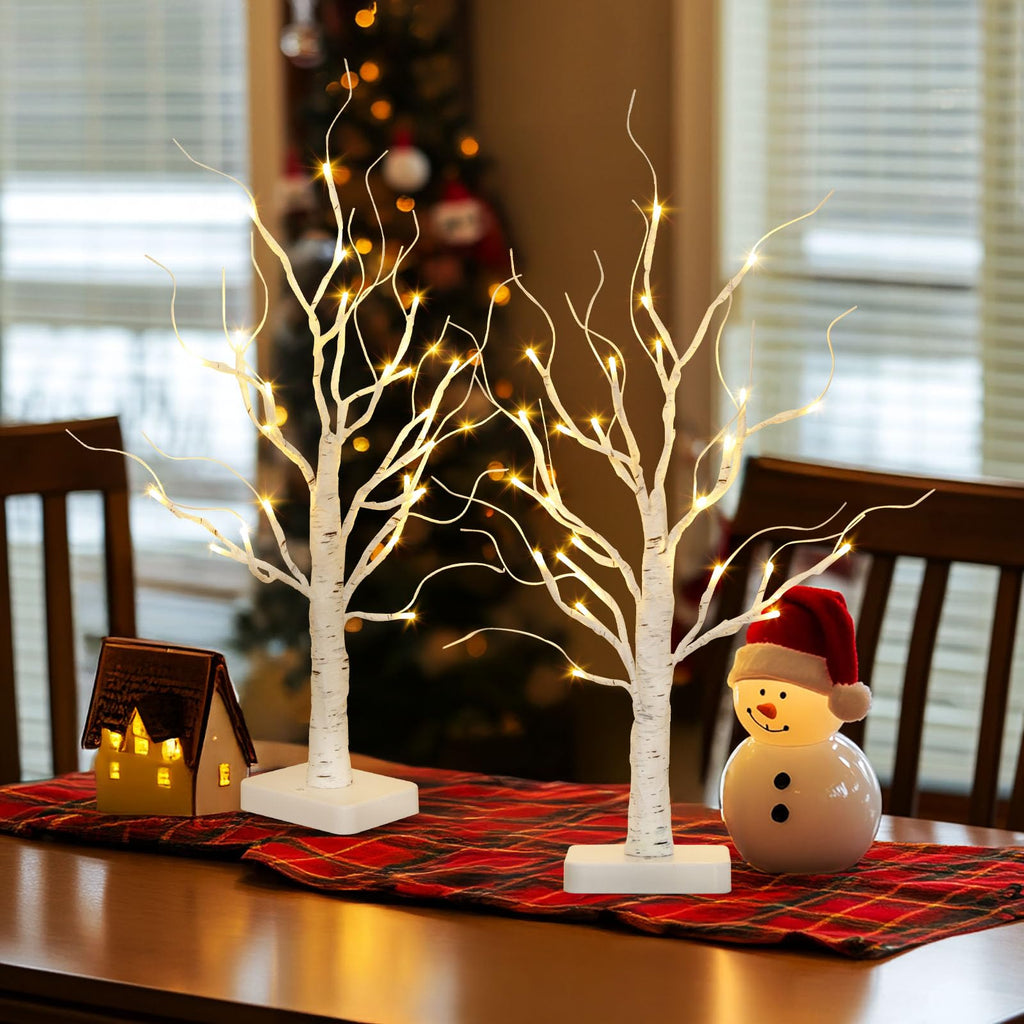 Lighted Birch Tree 2 Pack with 24 LED Battery Powered Timer E52649