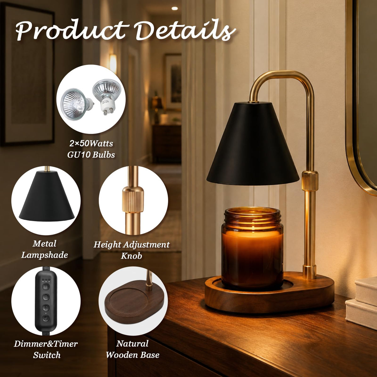 Candle Warmer Lamp Timer Height Adjustable U652954