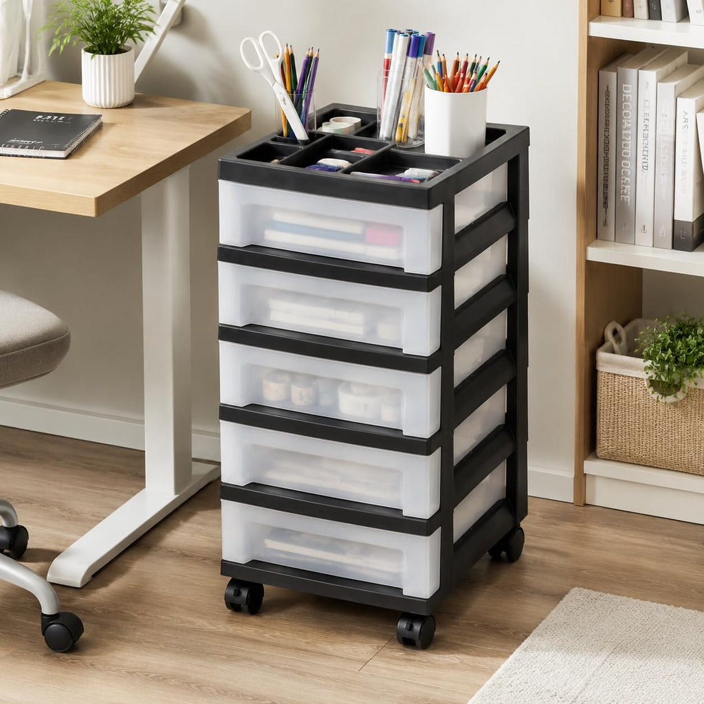 5 Drawer Narrow Storage Cart with Organizer Top Q10347