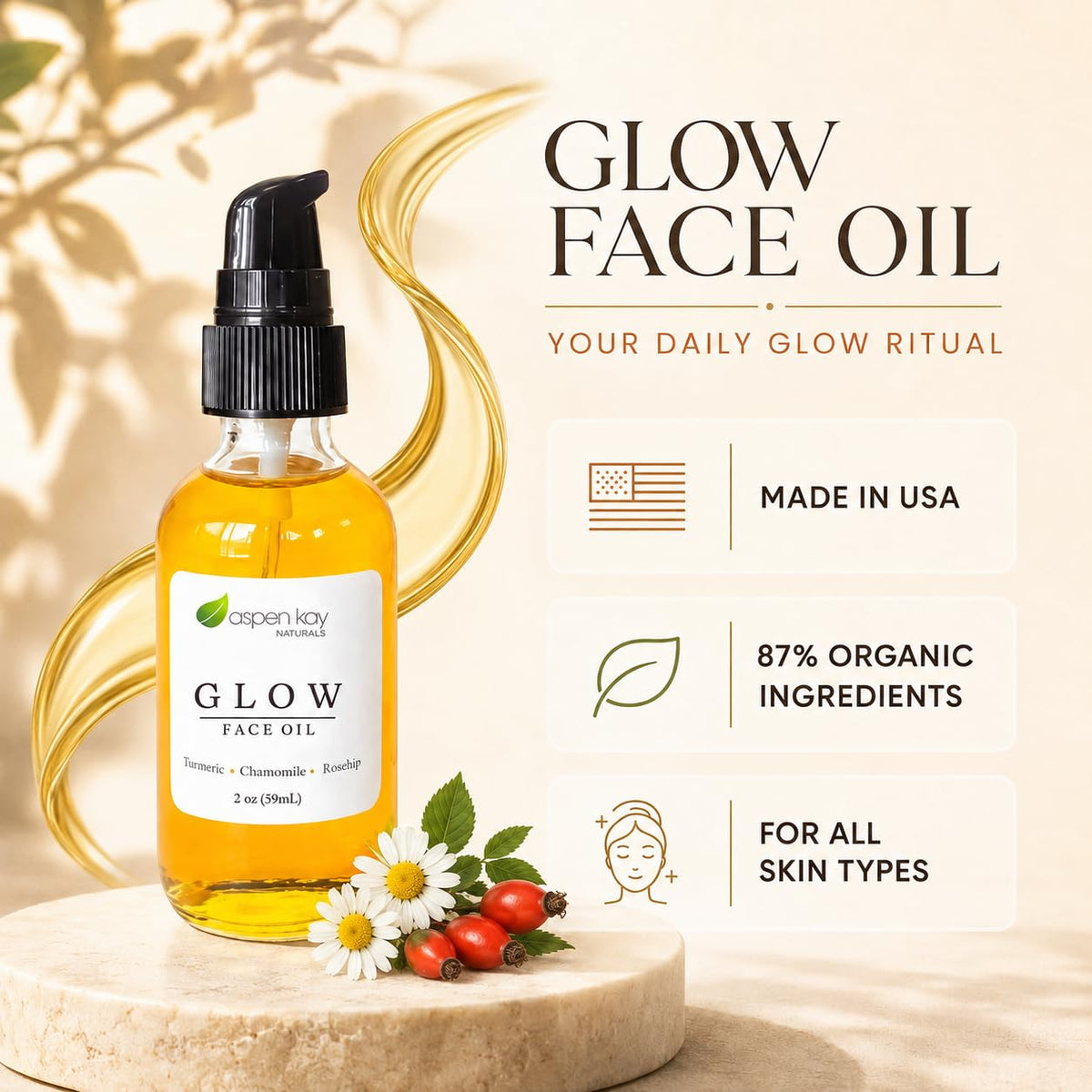 Turmeric Rosehip Camellia Vitamin C Face Oil 2 oz A30503