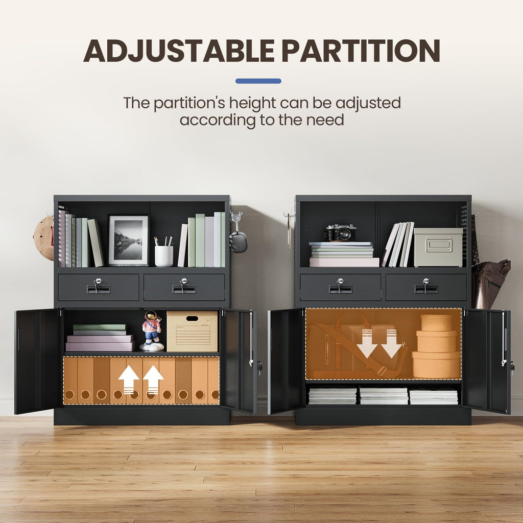 Metal Storage Cabinet with 2 Drawers and Locking Doors E555733