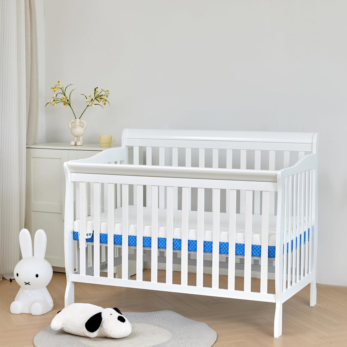 White Blue Gel Memory Foam Baby Crib Mattress 52 x 28 x 5 Inches S172468