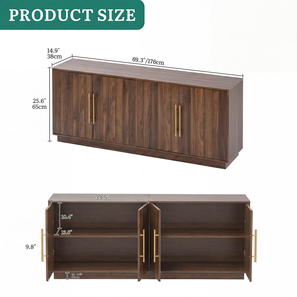 70" TV Stand with 4 Fluted Doors Y5496