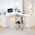White L Shaped Desk with Drawers V7813