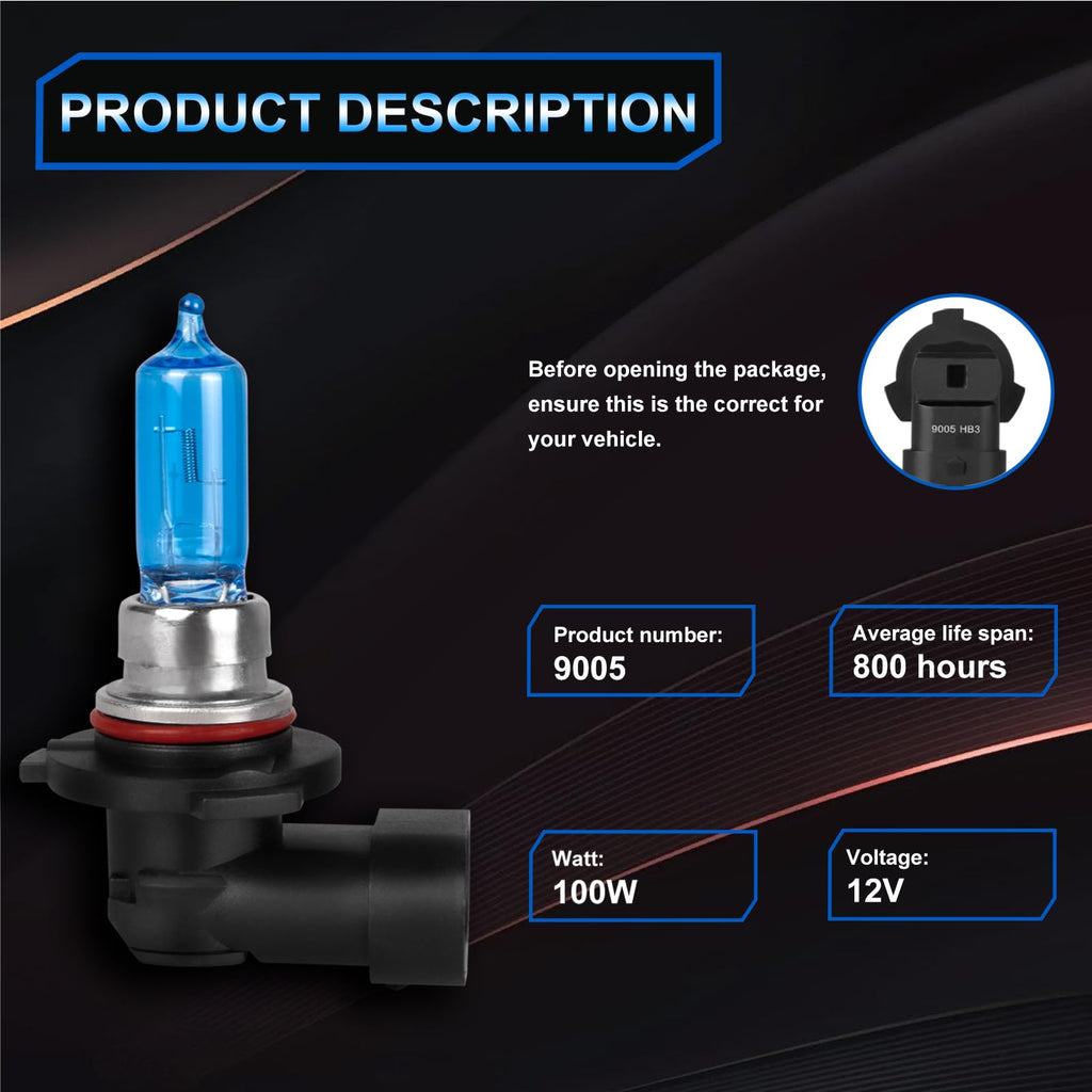 Halogen Headlight Bulbs 9005 High Beam 9006 Low Beam Pack of 4 X187114
