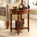 Oval Cherry Finish Wood End Table with Storage Shelf E9162
