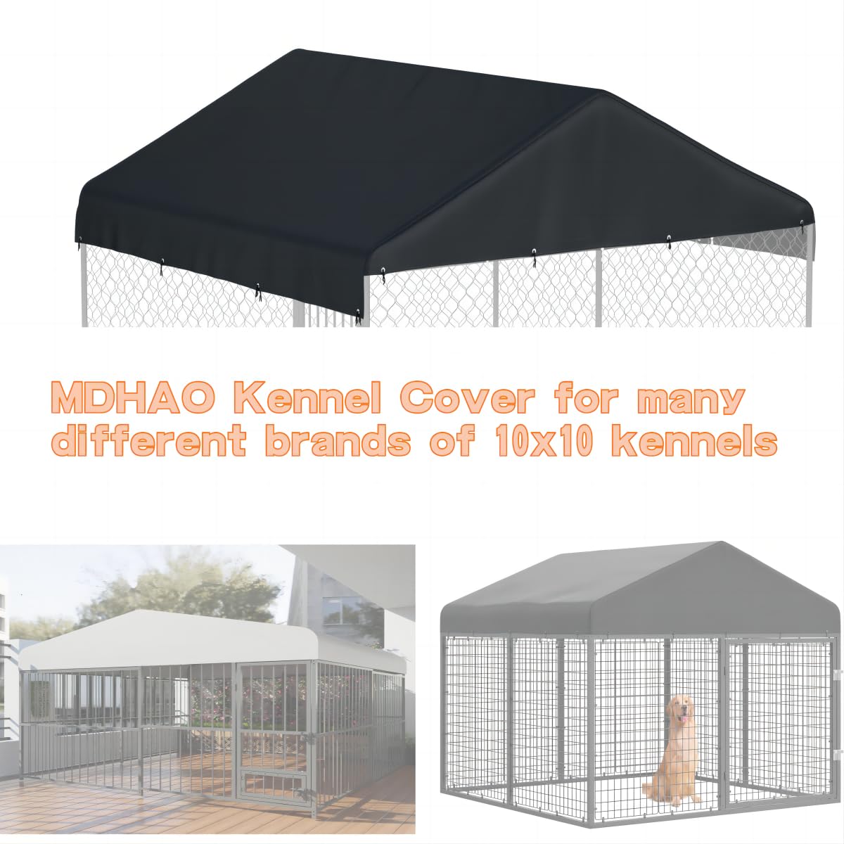 Black 10' x 10' Outdoor Dog Kennel Cover W590437
