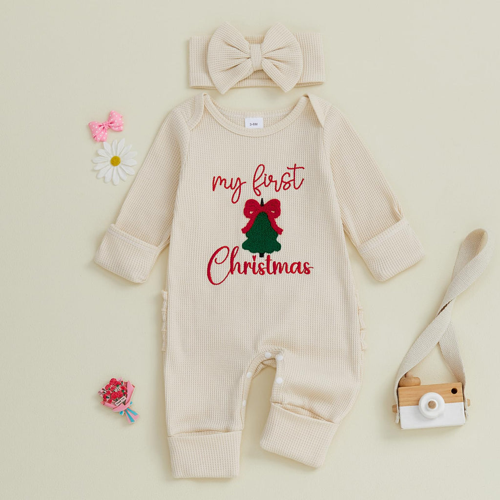My First Christmas Baby Girl Onesie Long Sleeve Romper Headband J126