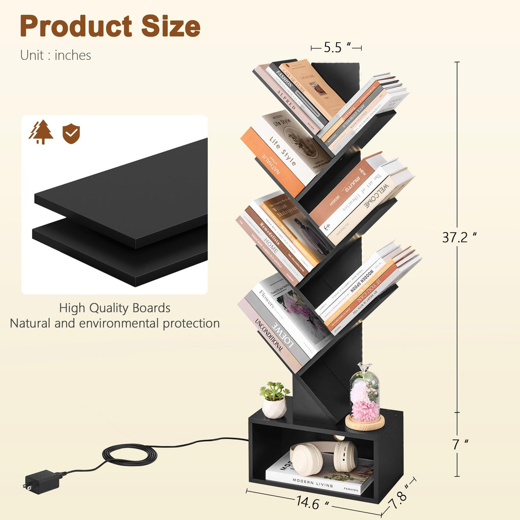 6 Tier Tree Bookshelf with Drawer and LED Lights Y15849