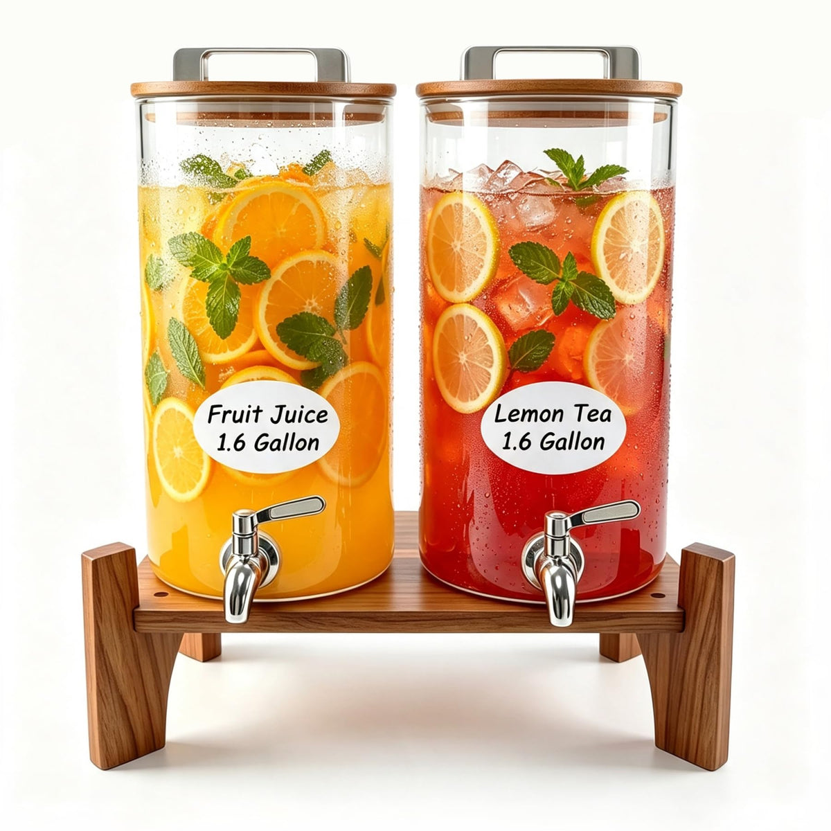 Glass Drink Dispenser with Wood Stand 1.6 Gallon E735542