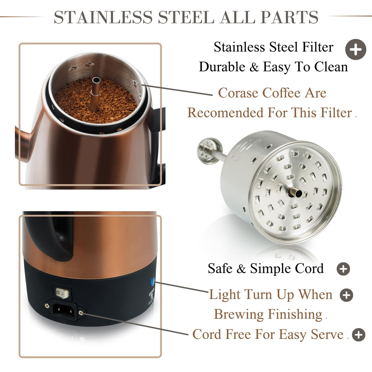 10 Cup Copper Electric Percolator Coffee Pot Z696