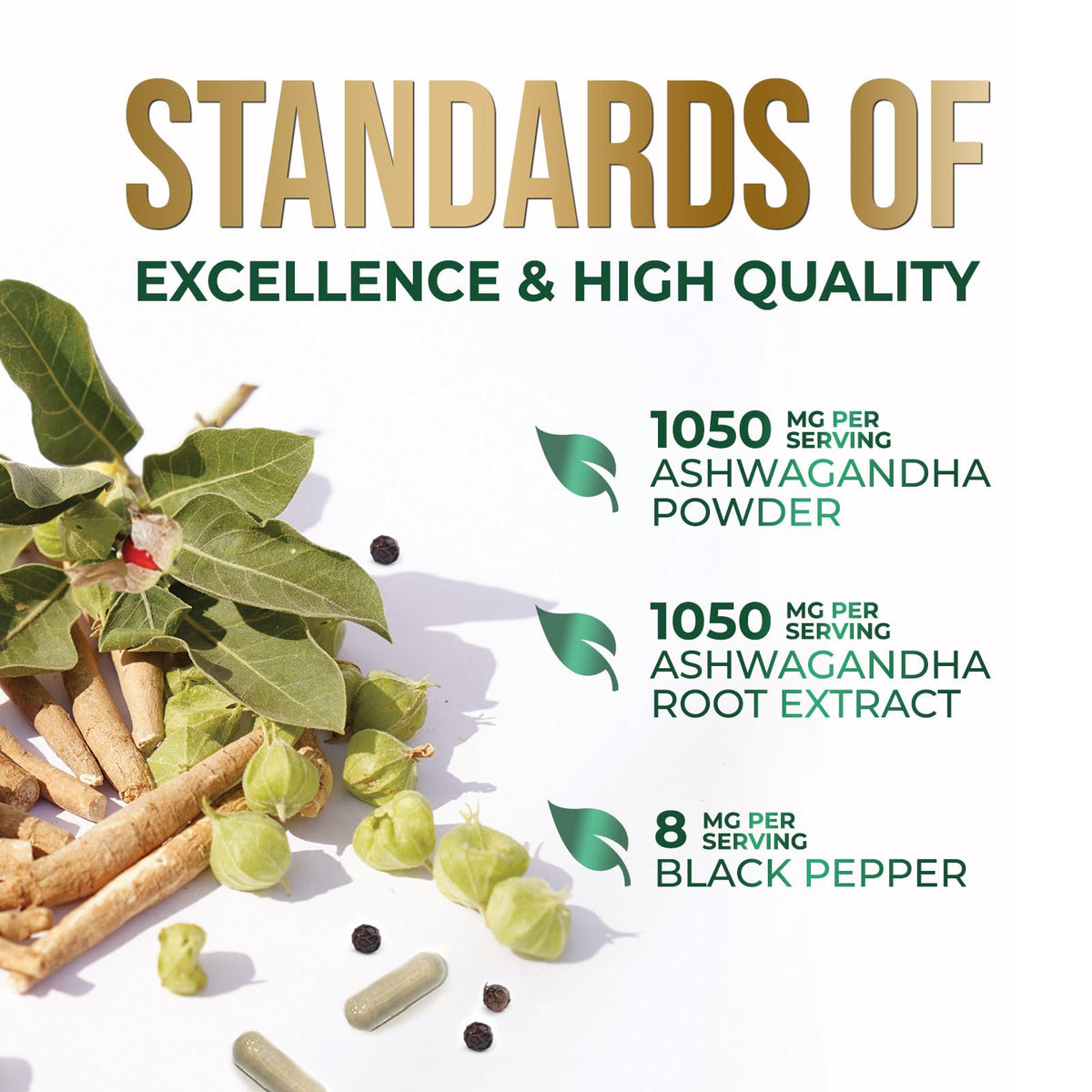 Ashwagandha Capsules with Black Pepper Vegan 180 Capsules T85050