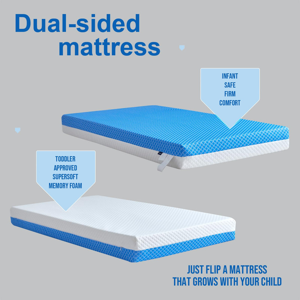 White Blue Gel Memory Foam Baby Crib Mattress 52 x 28 x 5 Inches S172468