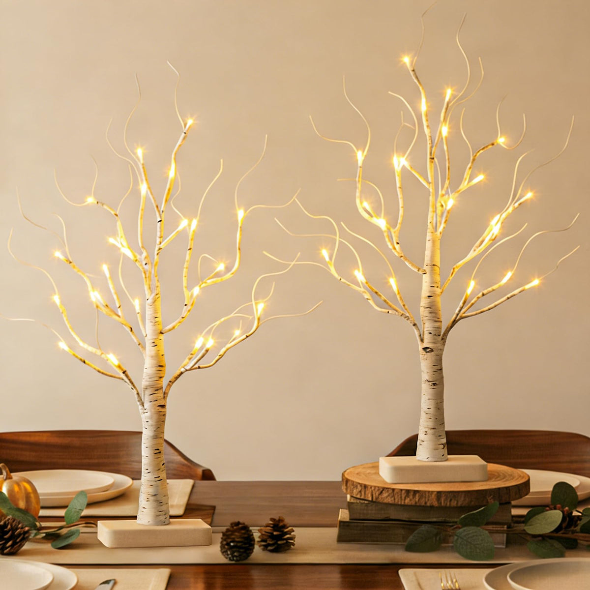 Lighted Birch Tree 2 Pack with 24 LED Battery Powered Timer E52649