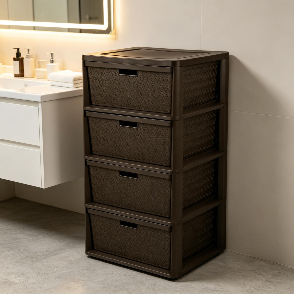 4 Drawer Brown Storage Tower with Removable Drawers A877