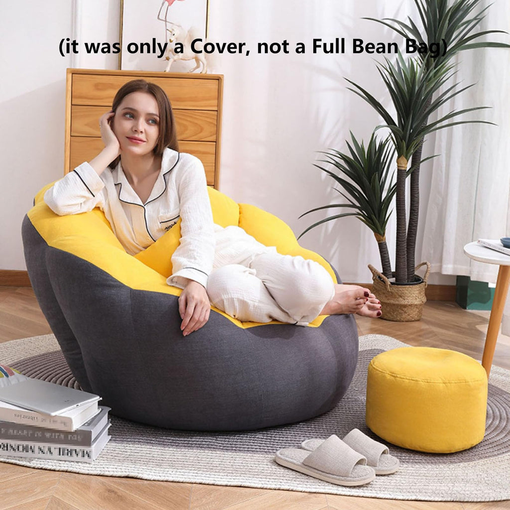 Soft Cotton Hemp Bean Bag Chair Cover White Gray Yellow H65585