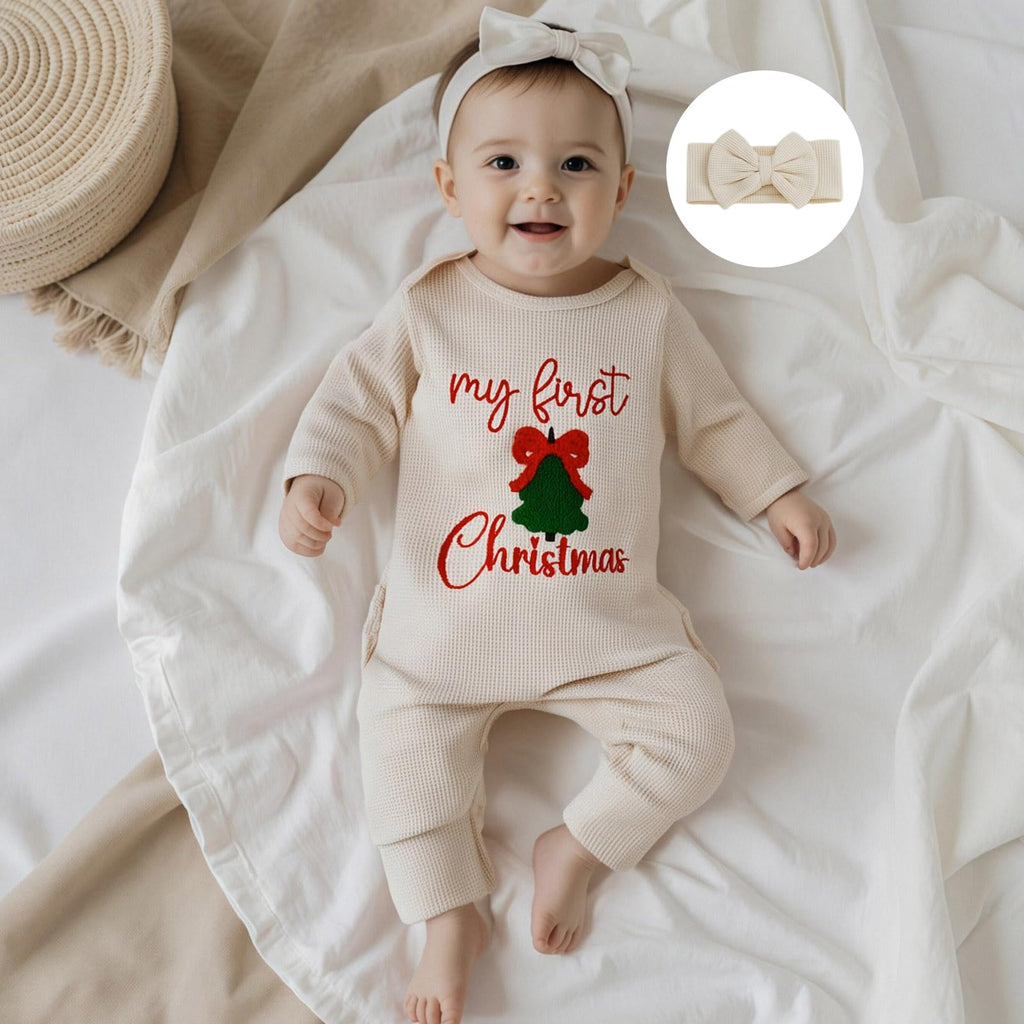 My First Christmas Baby Girl Onesie Long Sleeve Romper Headband J126
