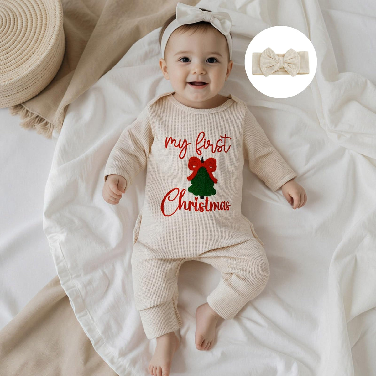 My First Christmas Baby Girl Onesie Long Sleeve Romper Headband J126
