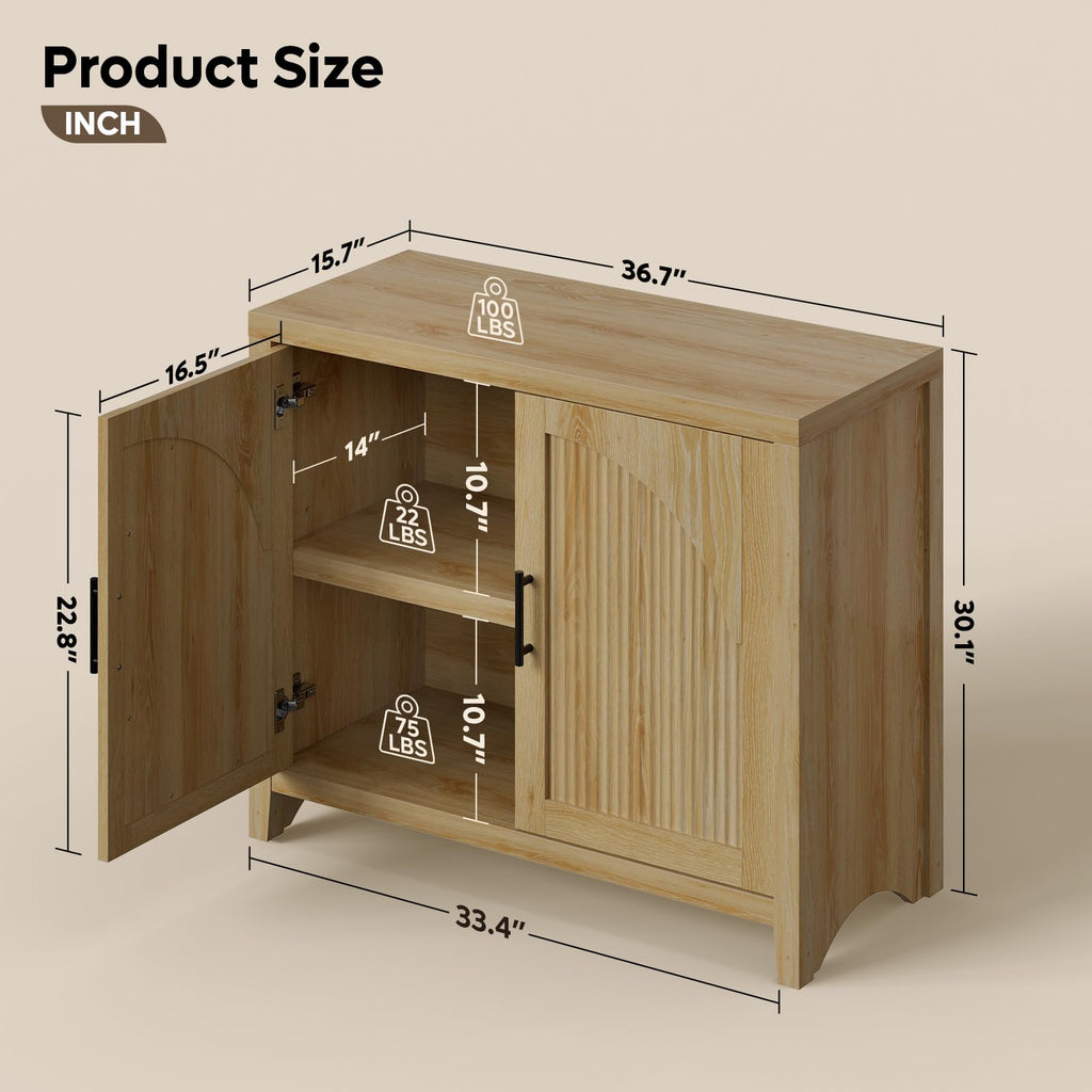 37" Fluted Sideboard Buffet Cabinet with Storage B574384