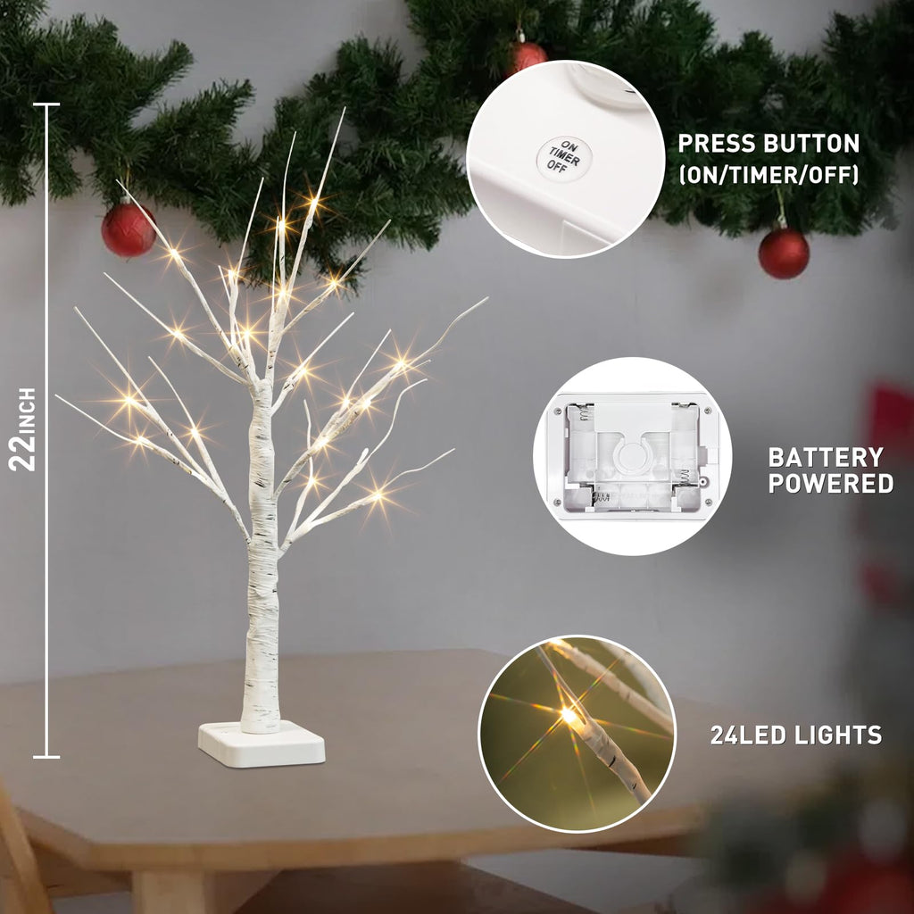 Lighted Birch Tree 2 Pack with 24 LED Battery Powered Timer E52649