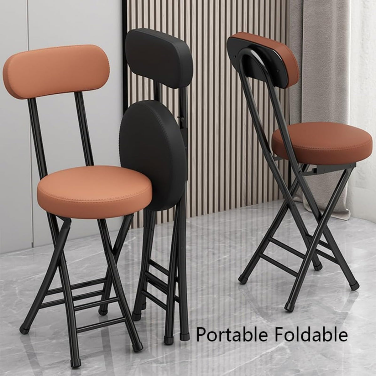 Black Cushioned Folding Stool with Backrest J723