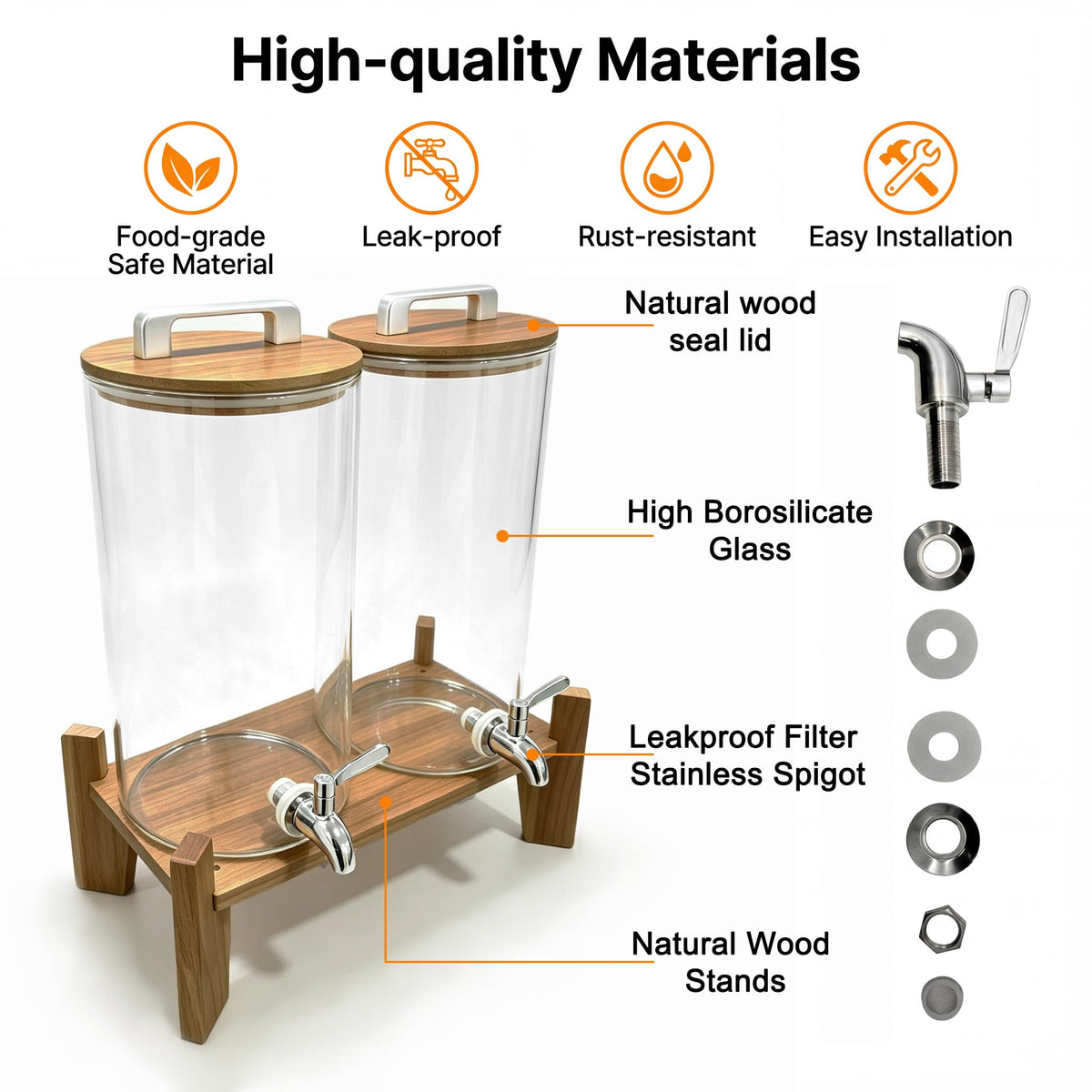 Glass Drink Dispenser with Wood Stand 1.6 Gallon E735542