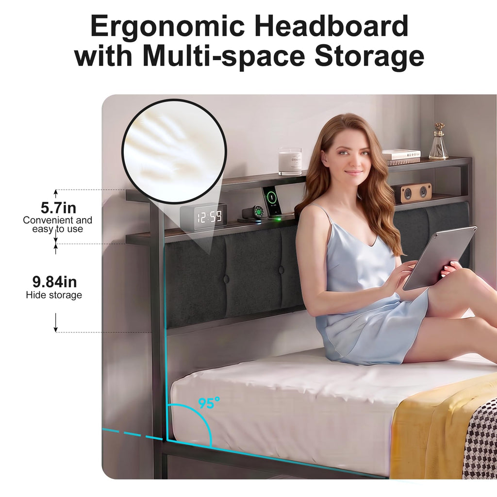 Full Bed Frame with Storage Drawers and LED Lights V70485