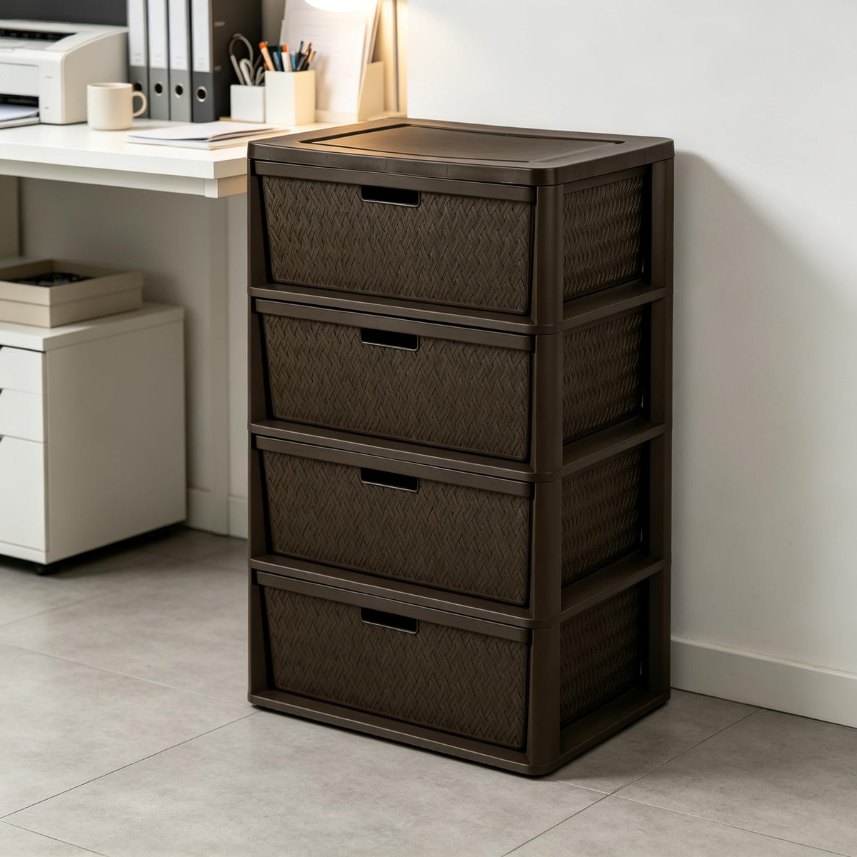 4 Drawer Brown Storage Tower with Removable Drawers A877