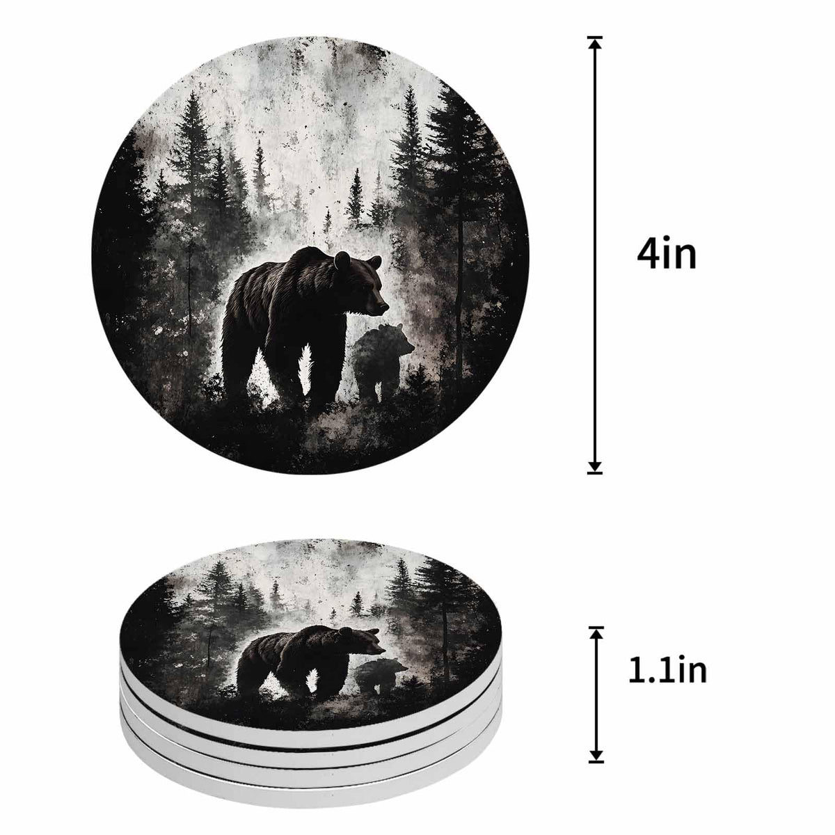 Black Bear Ceramic Coasters Set of 6 R287