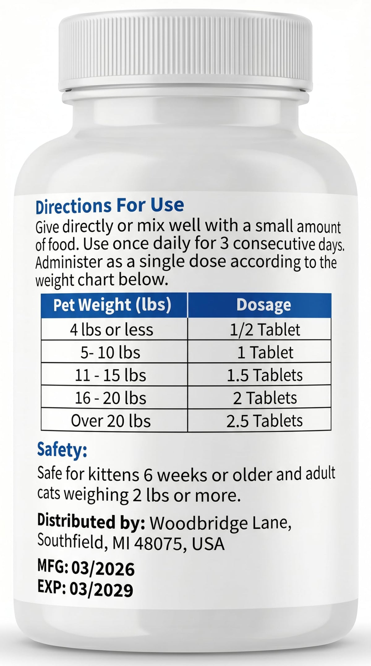 Broad Spectrum Dewormer Tablets for Cats and Kittens, 100 Tablets E6361