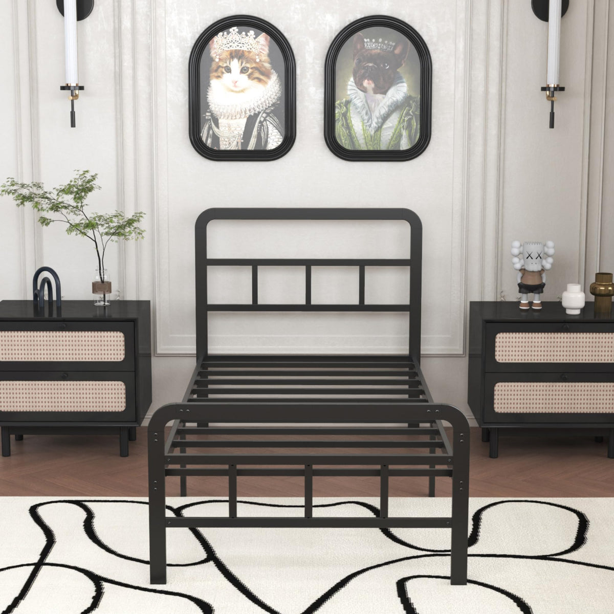 Twin Platform Bed Frame with Headboard and Footboard S6635