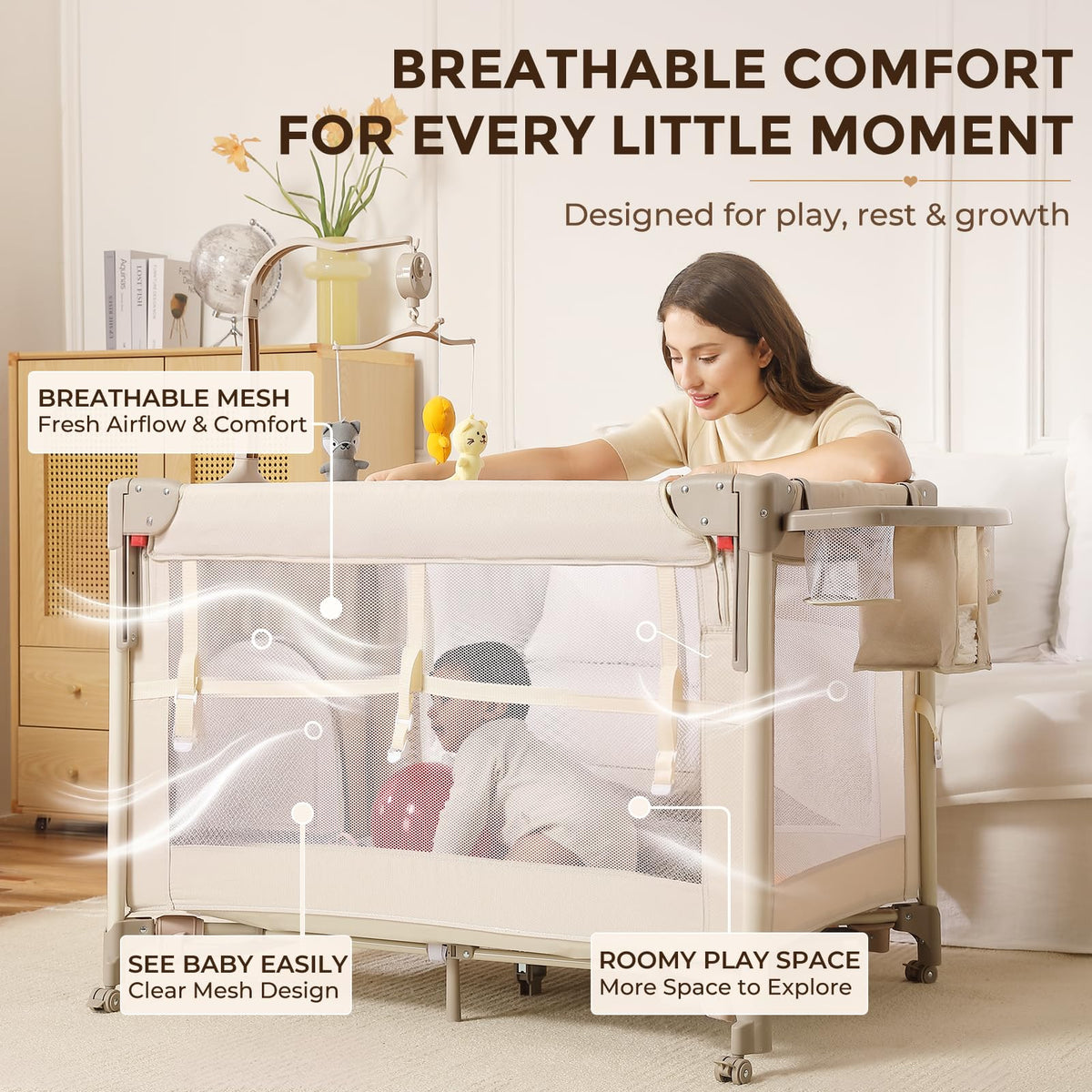 4-in-1 Bassinet Changing Table Portable Crib N414