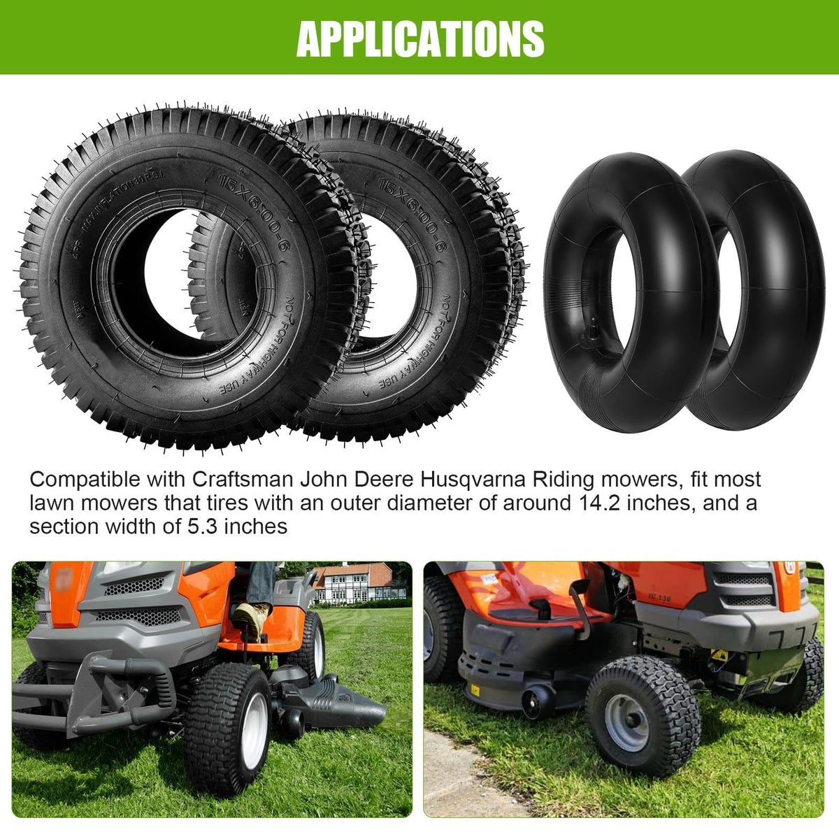 15x6.00-6 Lawn Mower Tire and Inner Tube 2PCS A7942