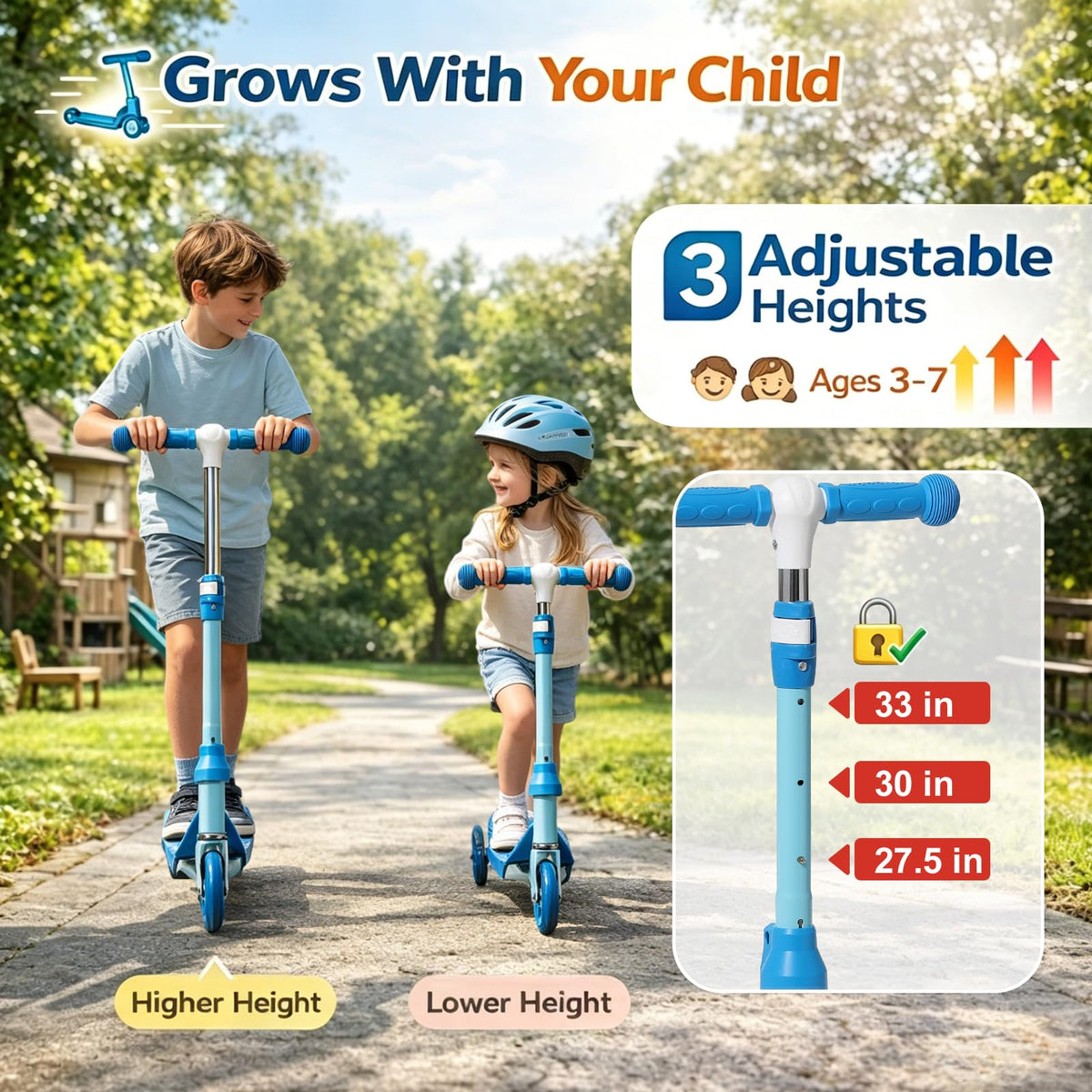 Three Wheel Kids Scooter with Light Up Wheels and Adjustable Handlebar B110