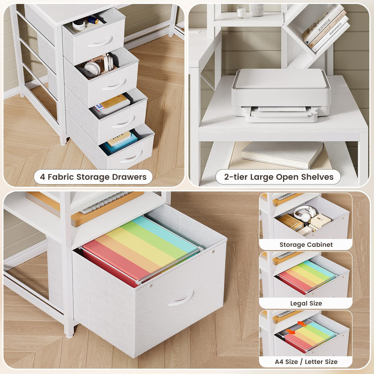 61.4" Computer Desk with Bookshelf, 5 Drawers, Hutch, Outlet, LED F474636