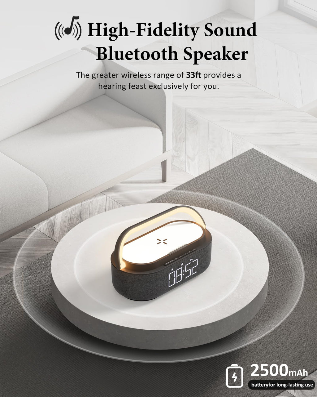 Bluetooth Speaker with Wireless Charger FM Radio LED Light O3185