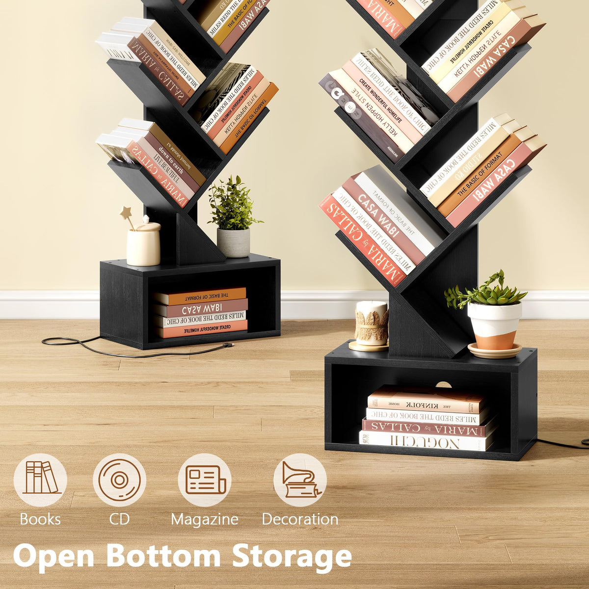 6 Tier Tree Bookshelf with Drawer and LED Lights Y15849