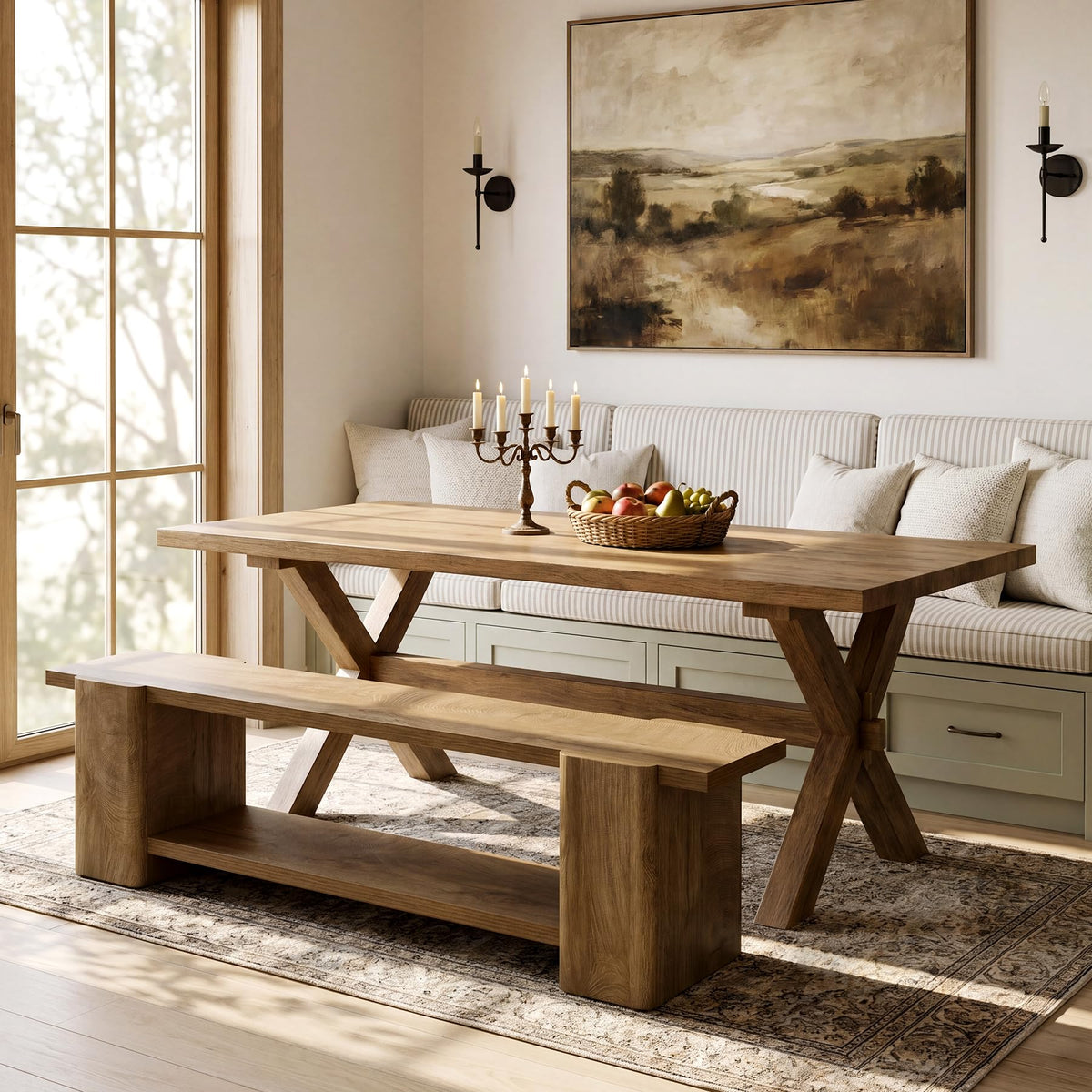 Wood Storage Bench with Shelf F7868