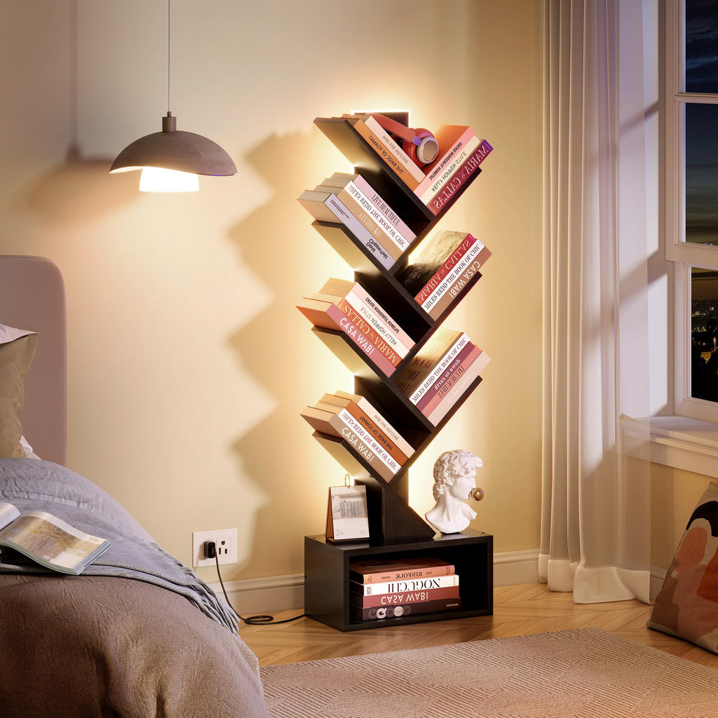 6 Tier Tree Bookshelf with Drawer and LED Lights Y15849