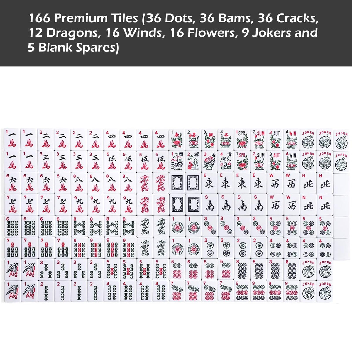 American Mahjong Game Set, 166 White Tiles, 4 Color Rack/Pushers, Blue Carrying Bag M546