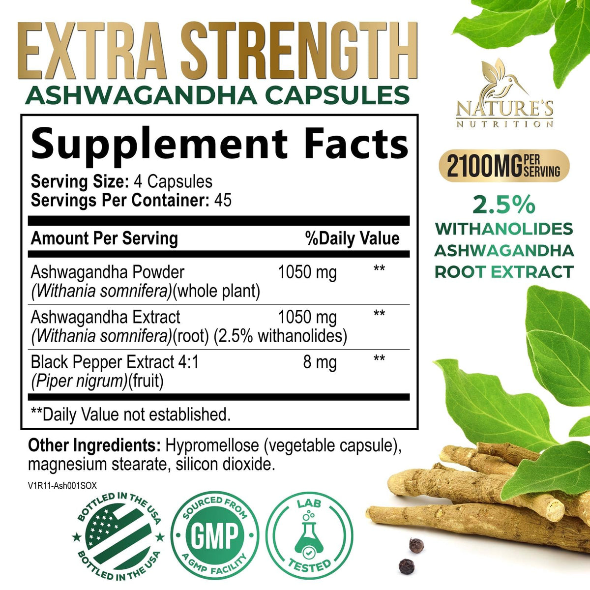 Ashwagandha Capsules with Black Pepper Vegan 180 Capsules T85050