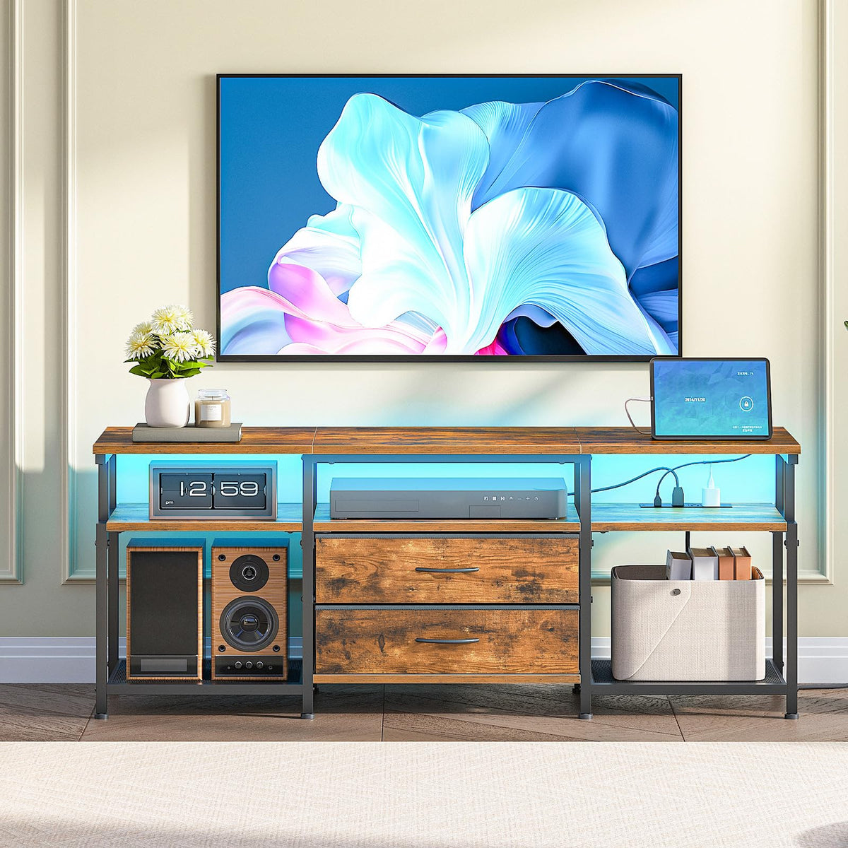 TV Stand with Power Outlet and LED Light D973169
