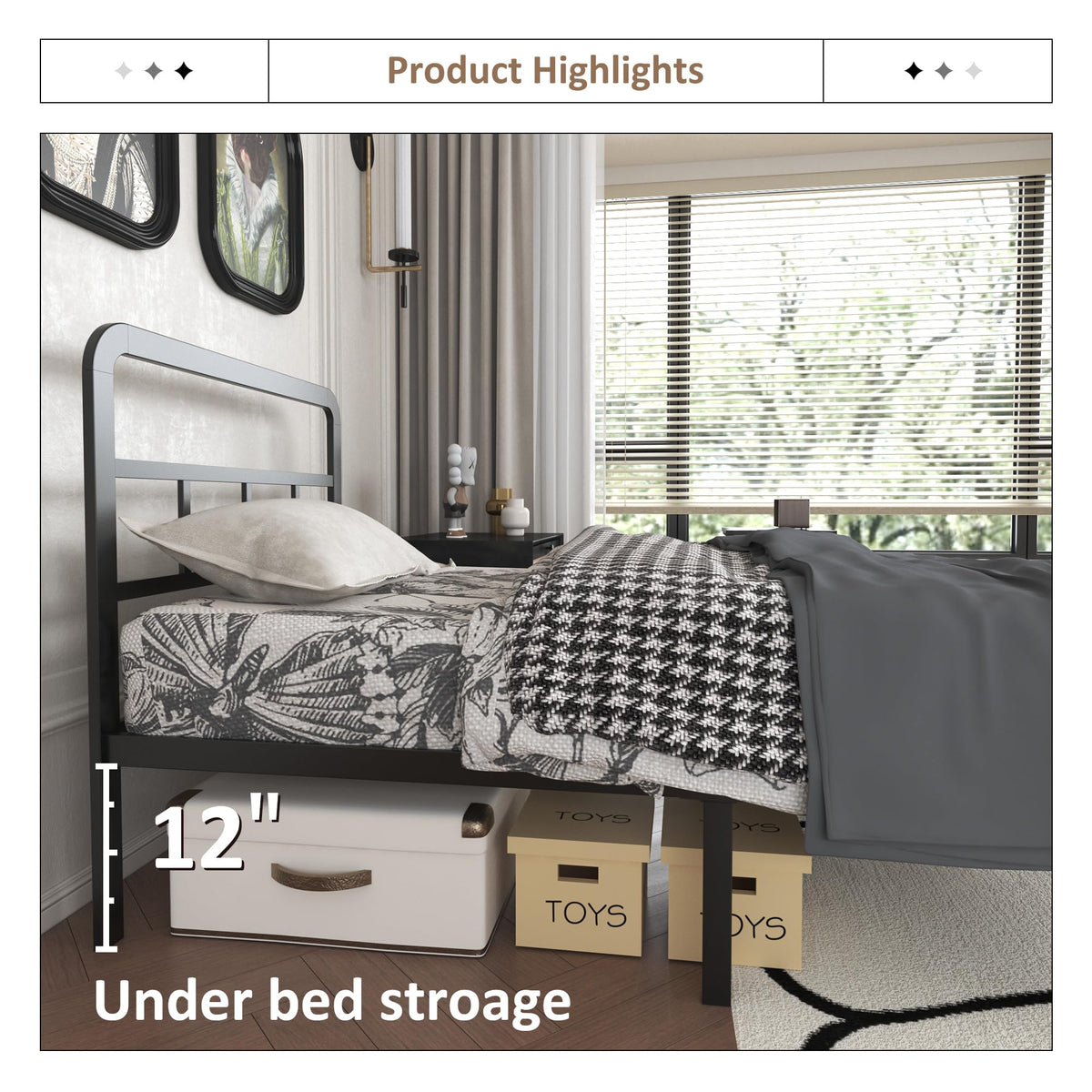 Twin Platform Bed Frame with Headboard and Footboard S6635