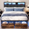 Full Bed Frame with Storage Drawers and LED Lights V70485