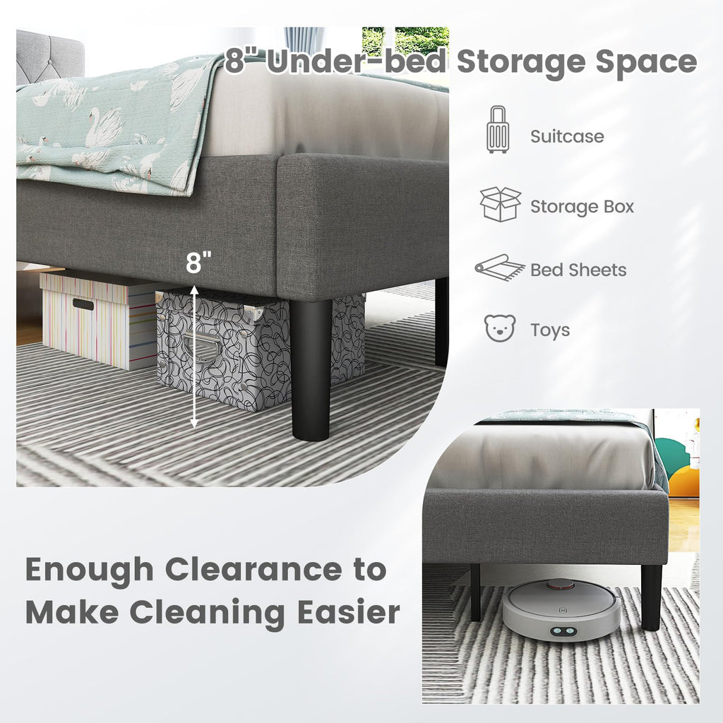 Grey Twin Upholstered Platform Bed with Headboard L23102