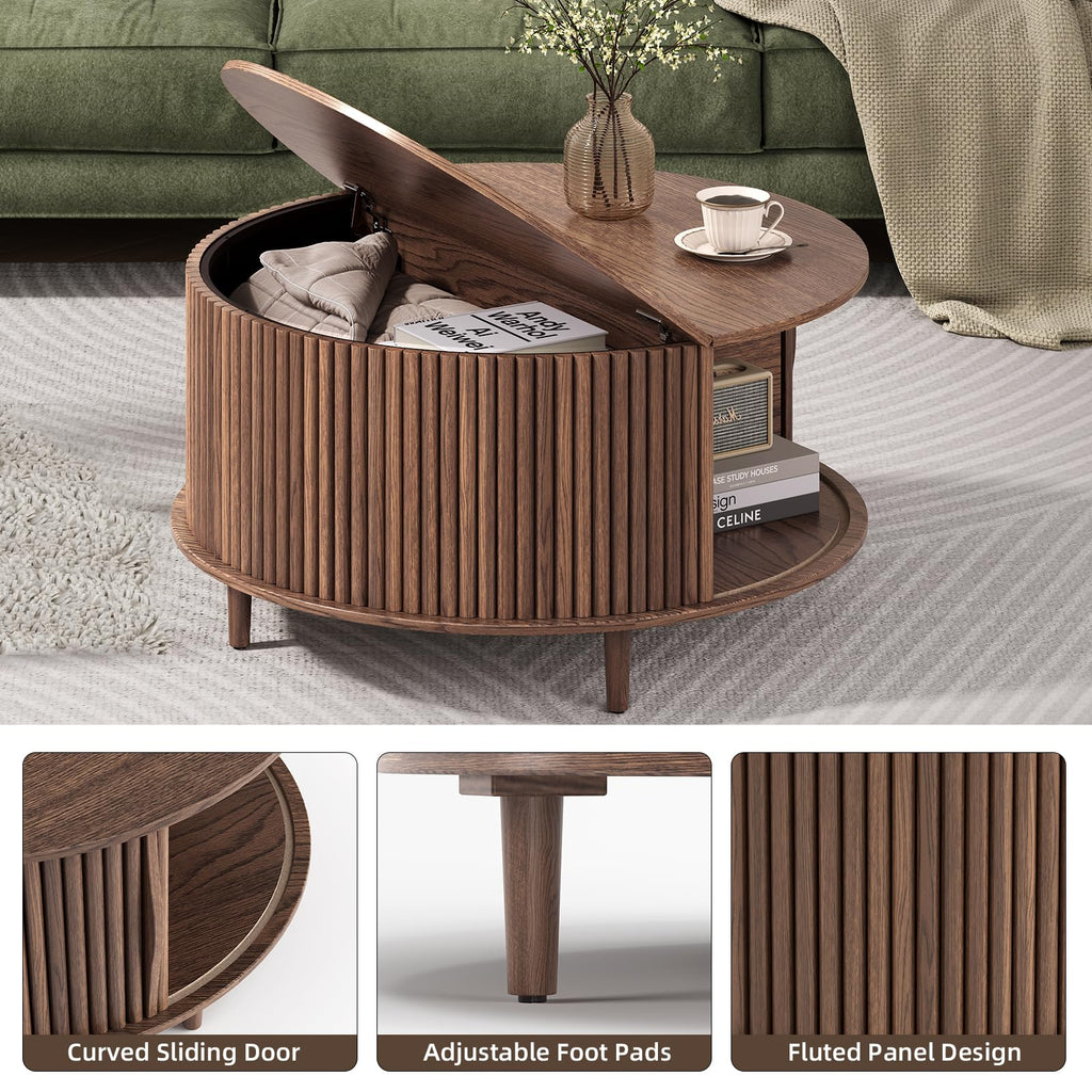 Round Coffee Table with Storage, 31.5", Walnut X5763
